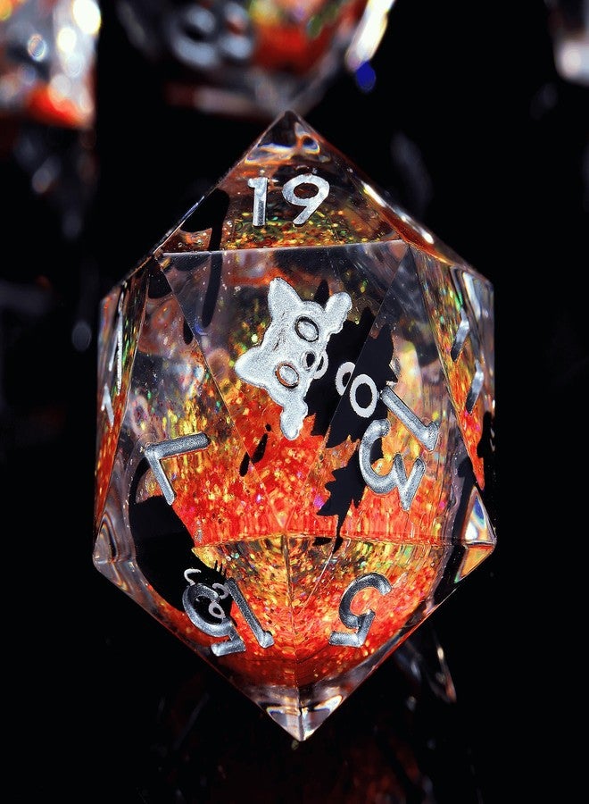 Fangool Single 20 Sided dice, Liquid Core d20-22mm, Cat DND Dice Set for Dungeons and Dragons, Role-Playing Games - Unique Design with Cute Black Cat (Cathead-Orange) - Image 1